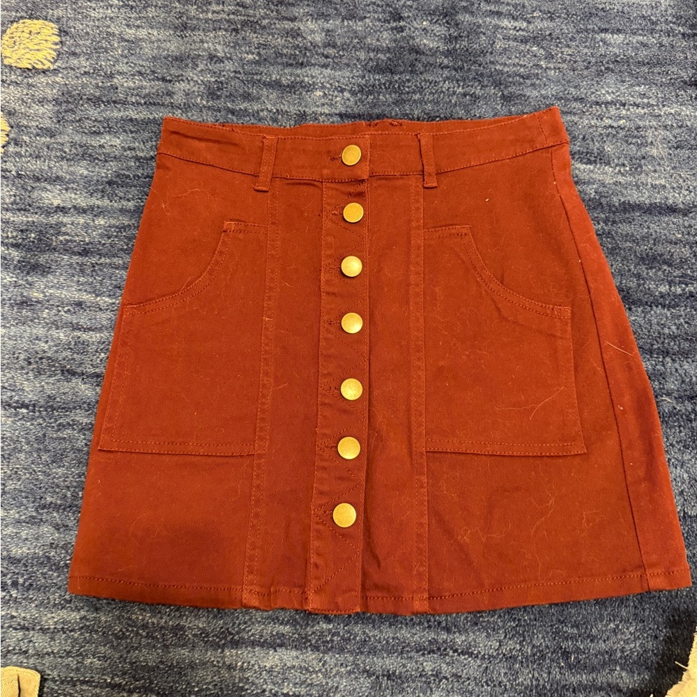 Women's Maroon Button-Front Skirt